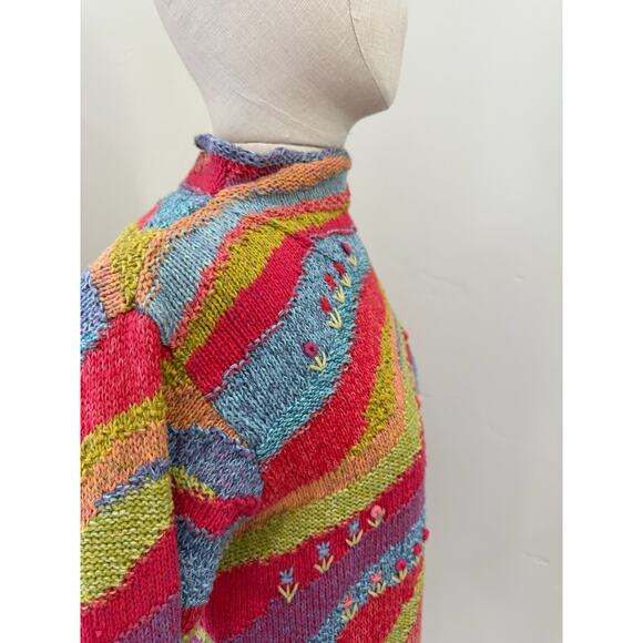 Vintage 80s 90s Sweater Medium Susan Bristol Handmade Cottagecore floral - Picture 8 of 11